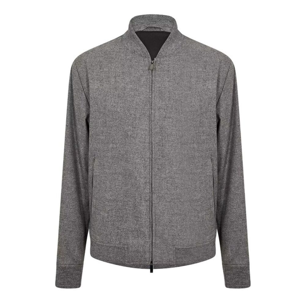 Boss Mens Patterned Ribbed Cuff Regular Bomber Jacket / Silver